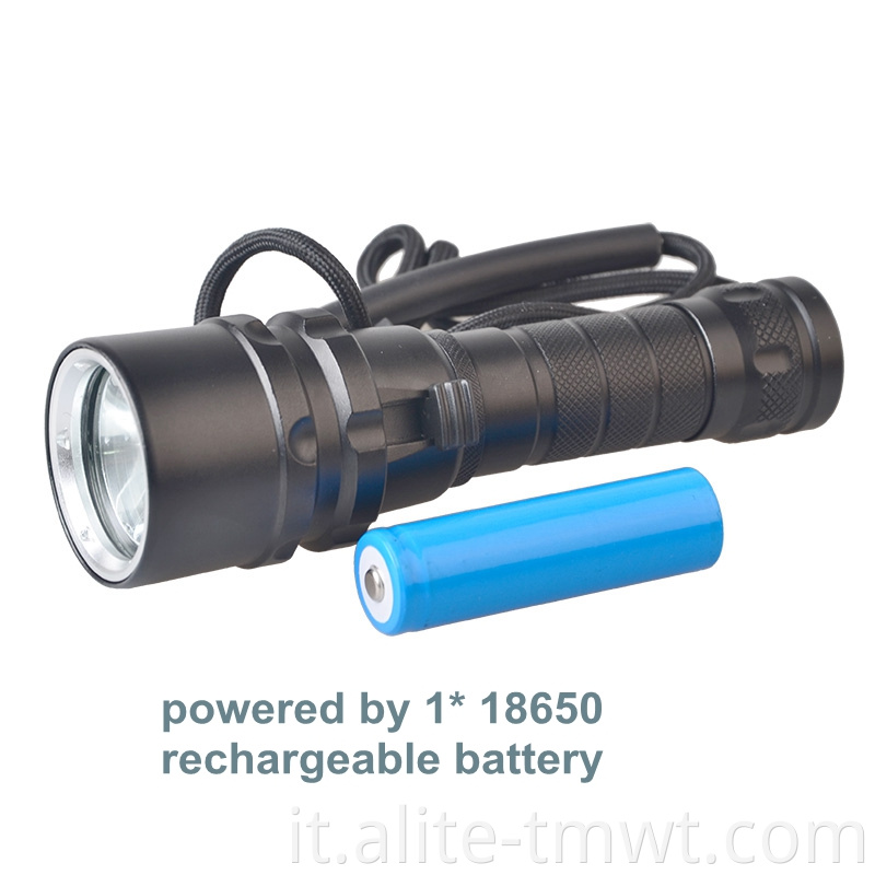 Flashlight subacqueo portatile compatto 80 m Thonsight Waterproof XML T6 LED LED SCUBA Torcia Light con 18650 Batteria